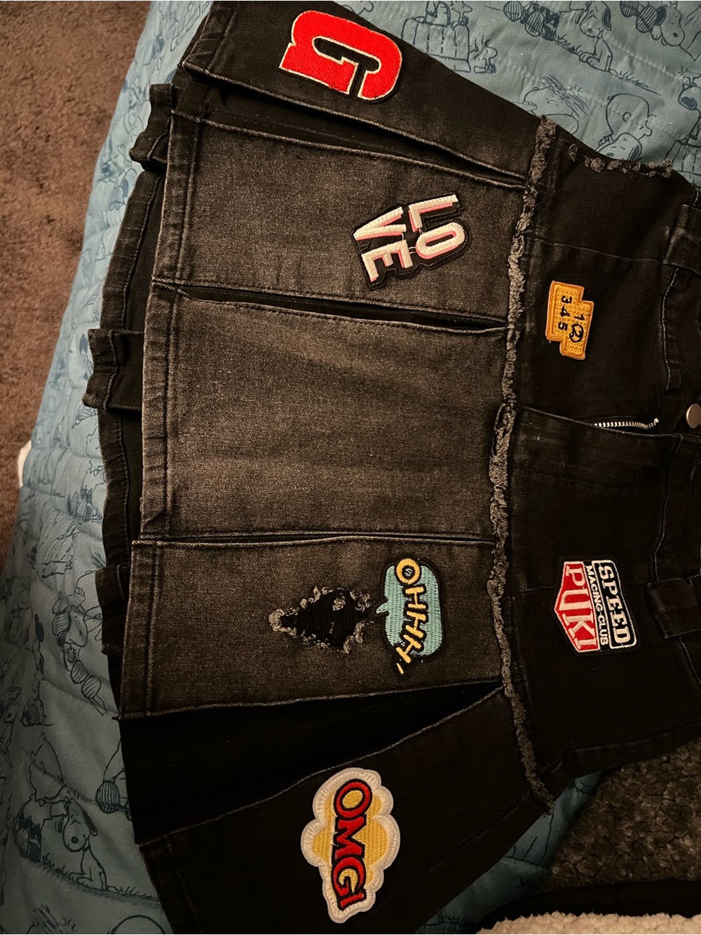 Forever 21 Black Patchwork Mini Skirt with Multicolor Patches